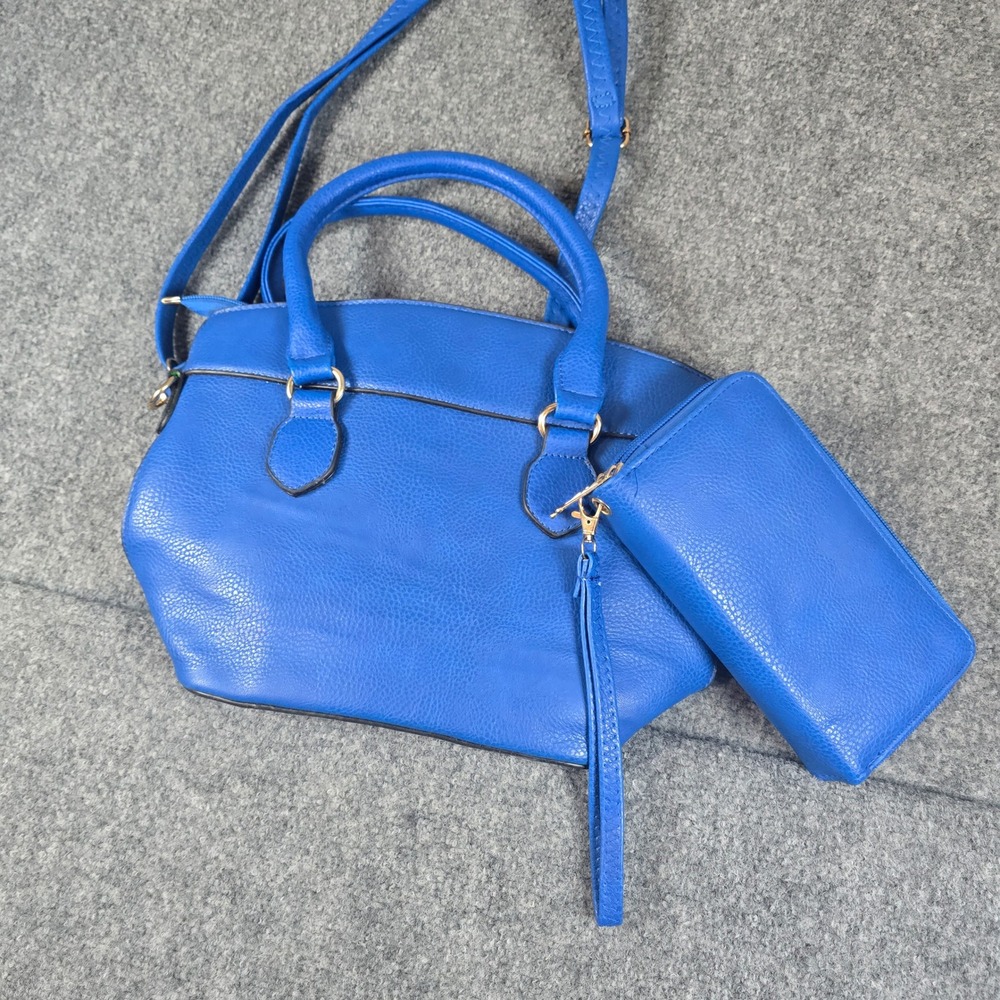Vibrant Blue Faux Leather Satchel‎ Handbag With Matching Wallet Accessory Set